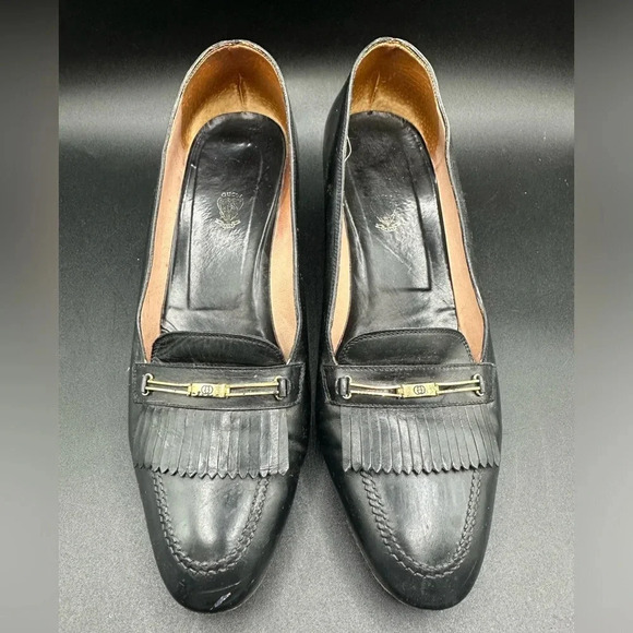 Vintage Gucci Leather Black Heels Loafers 40.5 - Picture 1 of 13